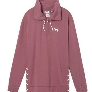 VS PINK Varsity Quarter Zip Lace-Up Pullover